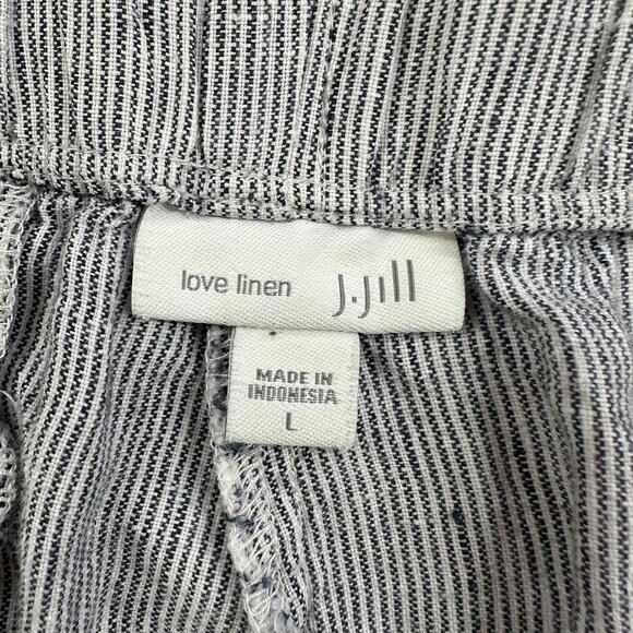 J. Jill Pants Womens Large Blue White Love Linen Micro Stripe Relaxed Coastal - Picture 3 of 12